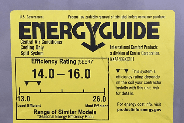 Energy Guide label on an air conditioner.