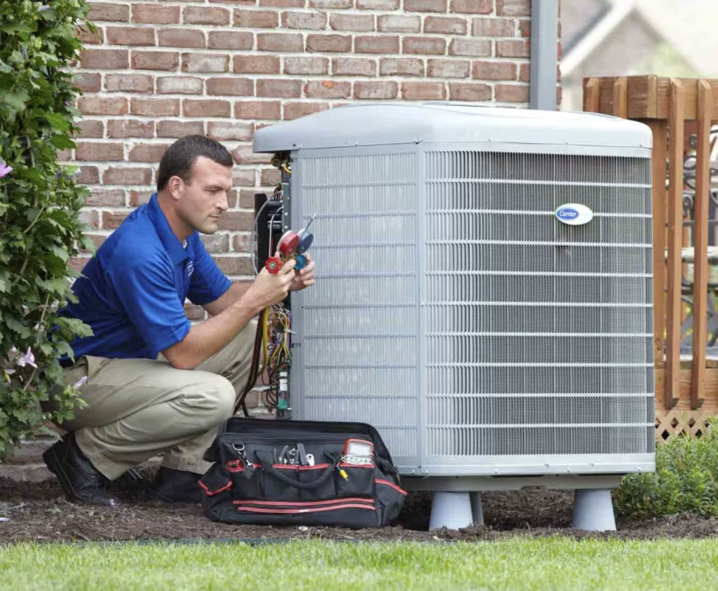 Carrier Homeguide Ac Contractor Checking Gauges On Carrier Ac Unit