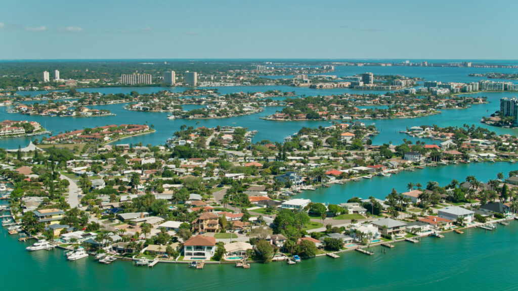 Aerial View Of Homes And Waterways In St. Petersburg, Florida